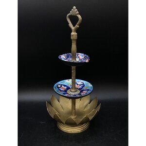 French Style Coisonné 3 Tiered Cake Bonbon Stand Lotus Flower 12 3/4” Cost Plus